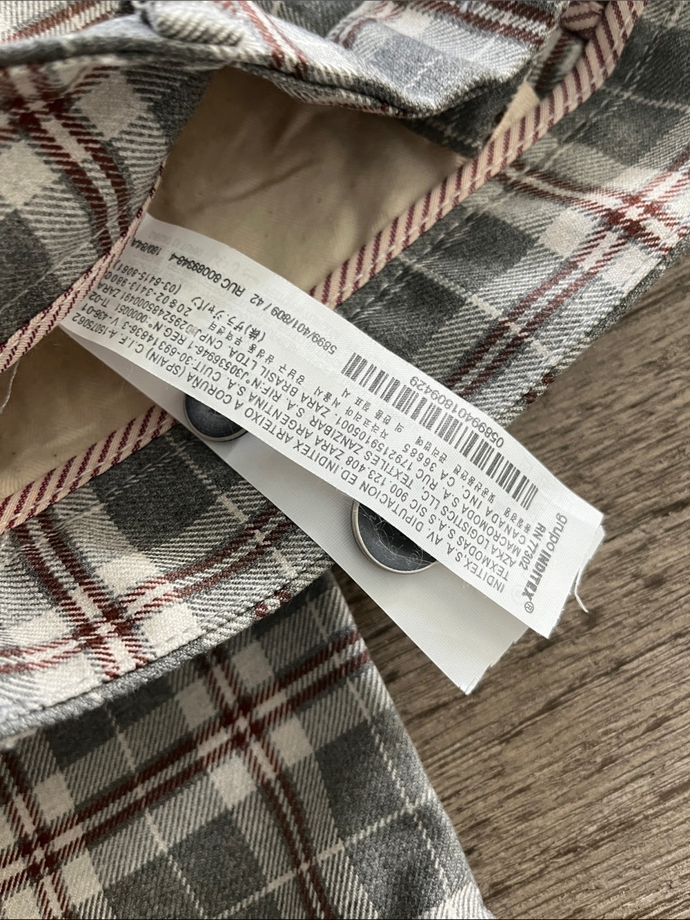 Zara Men's Gray Plaid Chinos with Brown Accent Size 32 - Picture 5 of 5